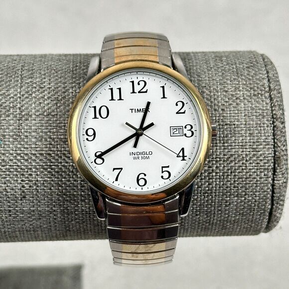 Timex Other - Timex Watch 35mm Date Indiglo Two Tone Stretchy Casual Classic New Battery